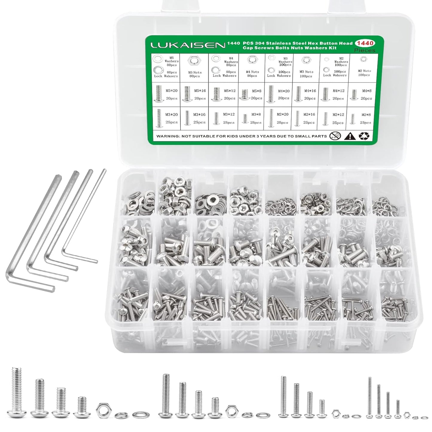 860PCS Metric Screw Assortment Kit, M2 M3 M4 M5 Machine Screws with Lock & Flat Washers, 10.9 Grade Alloy Steel, Metric Hex Button Head Cap Nuts and Bolts Assortment Kit with 4 Wrenches