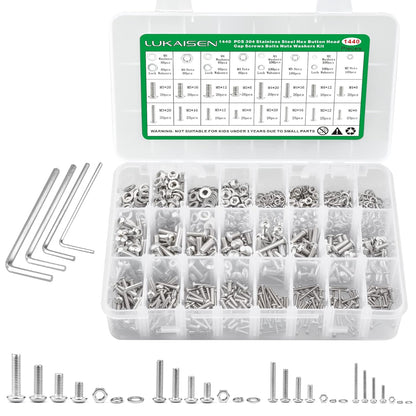 860PCS Metric Screw Assortment Kit, M2 M3 M4 M5 Machine Screws with Lock & Flat Washers, 10.9 Grade Alloy Steel, Metric Hex Button Head Cap Nuts and Bolts Assortment Kit with 4 Wrenches