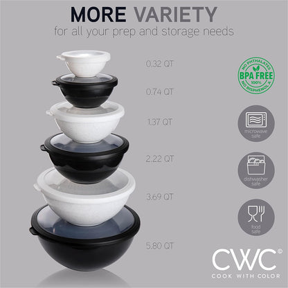 COOK WITH COLOR Mixing Bowls with TPR Lids - 12 Piece Plastic Nesting Bowls Set Includes 6 Prep Bowls and 6 Lids, Microwave Safe Mixing Bowl Set (Mint)