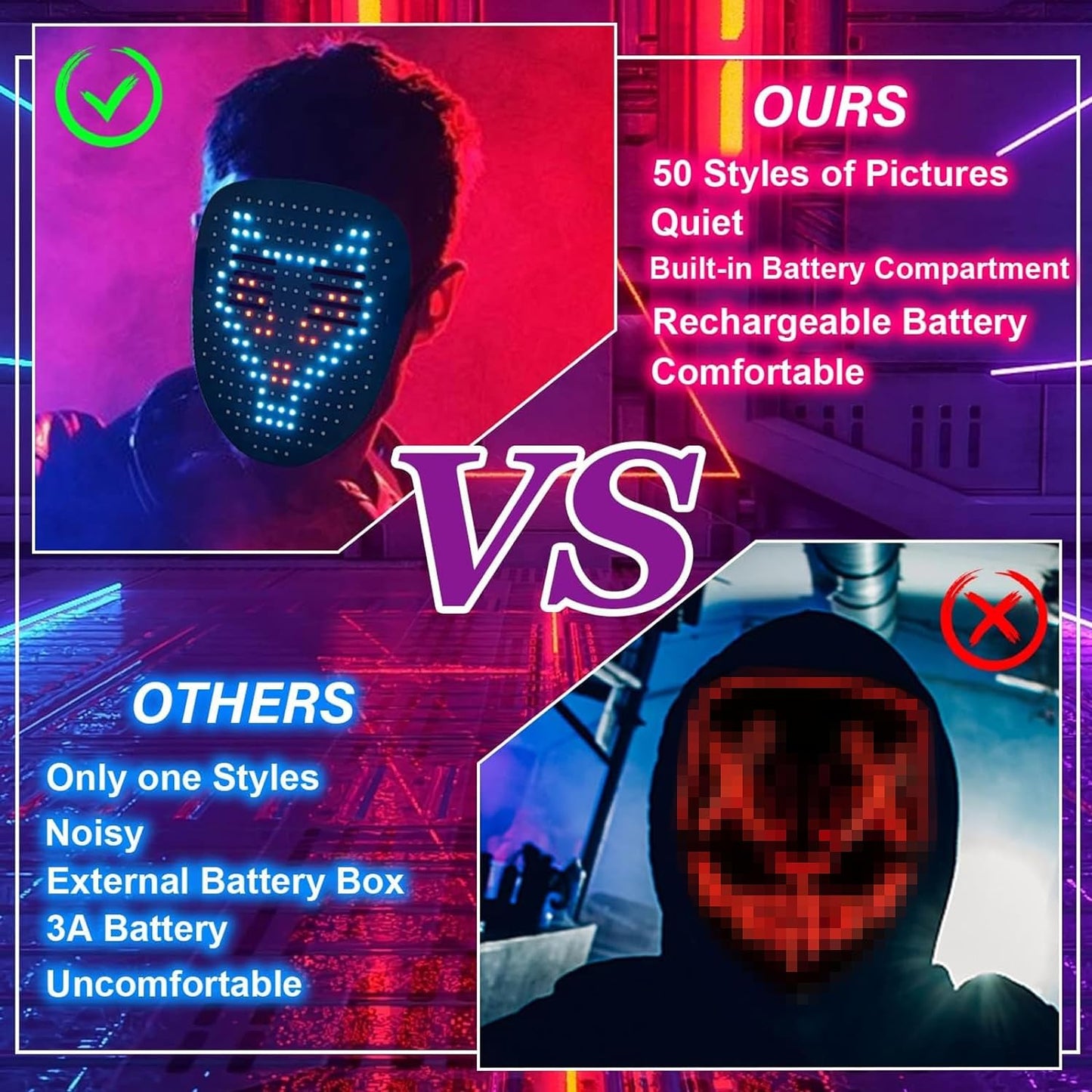 Depointer Life Led Mask with Gesture Sensing, LED Lighted Face Transforming Mask for Costume Cosplay Party Masquerade