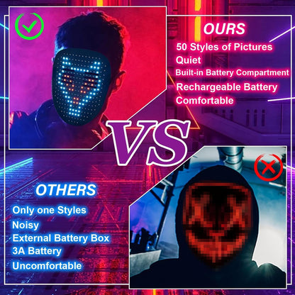 Depointer Life Led Mask with Gesture Sensing, LED Lighted Face Transforming Mask for Costume Cosplay Party Masquerade