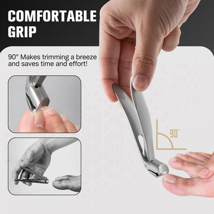 FERYES Angled Head Long Handled Toenail Clipper for Seniors - Large Wide Jaw Nail Clipper with Catcher for Thick Nails - Easier Trimming, Ergonomic Design (Black)