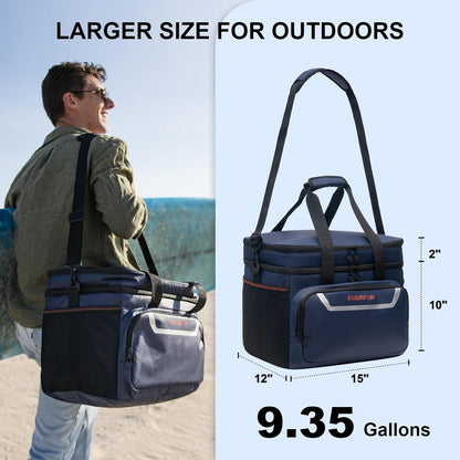 EVERFUN Cooler Bag Insulated Beach Cooler Lunch Bag Box for Men Women Dual Compartments Collapsible Waterproof Leak-Proof for Travel Work Picnic