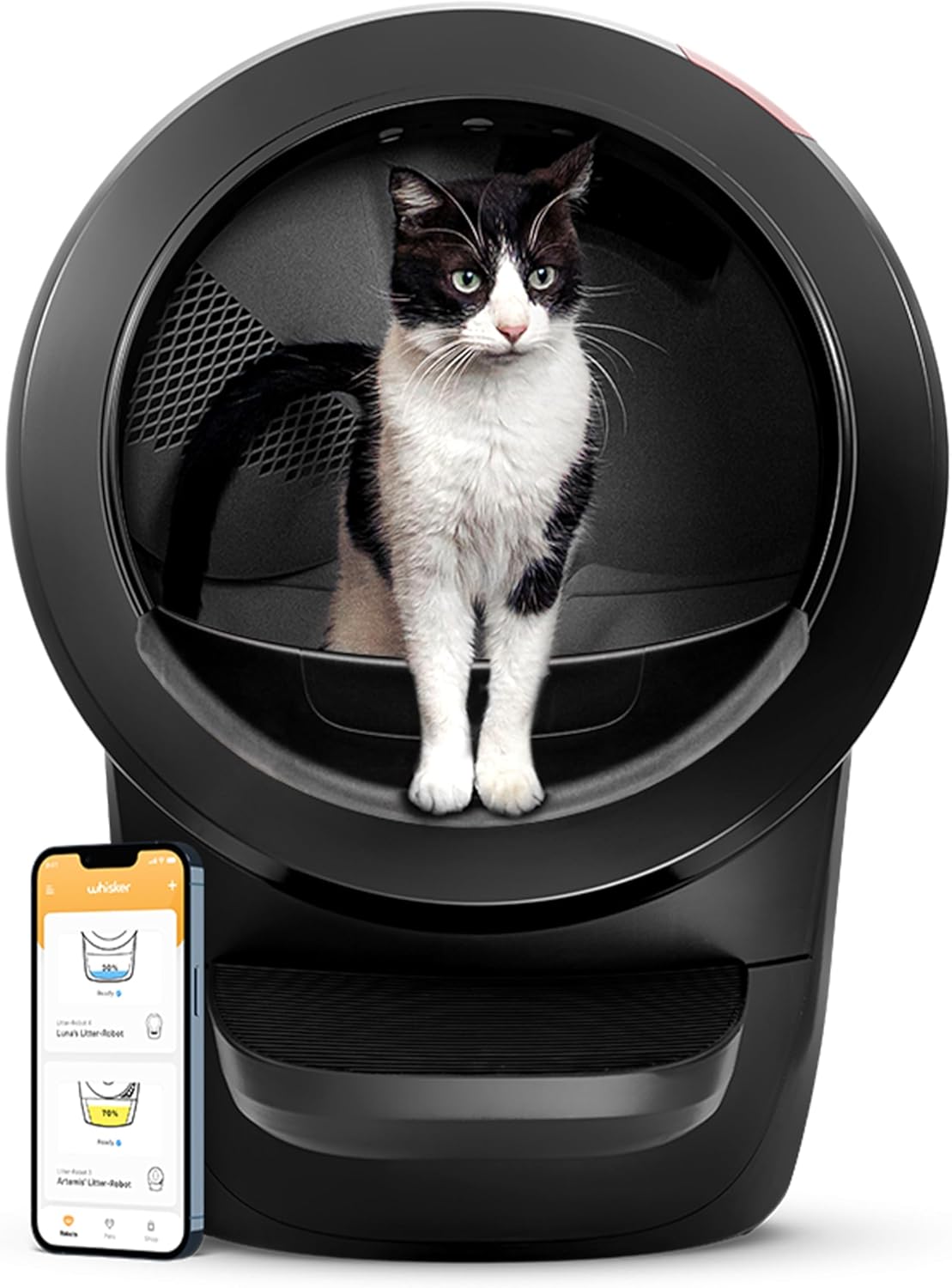 Litter-Robot 4 with Step & Fence by Whisker, White - Automatic, Self-Cleaning Cat Litter Box, Helps Reduce Litter Box Odors, Never Scoop Again, Includes 1 Year of WhiskerCare