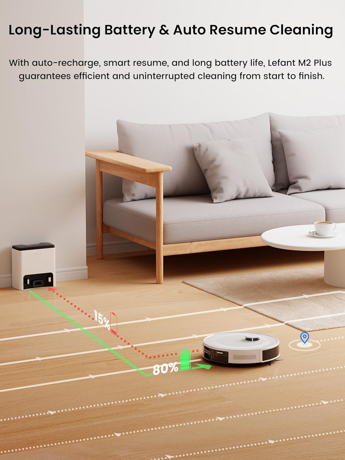 Lefant M2 Plus Robot Vacuum and Mop Combo,190° PSD Obstacle Avoidance,LIDAR Navigation,6000Pa Powerful Suction,40-Day Capacity, Perfect for Pet Hair,140 Min Runtime, WiFi/App/Alexa