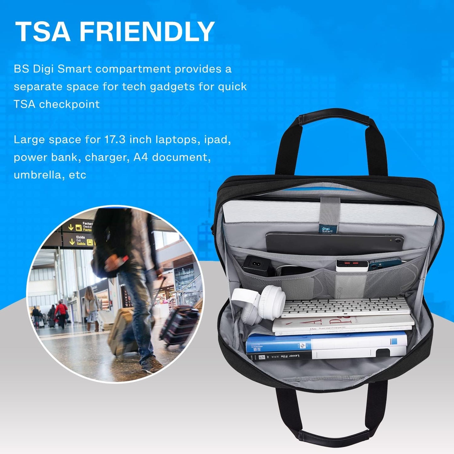 BAGSMART 17.3 Inch Laptop Bag, Expandable Computer Bag Laptop Briefcase Men Women Laptop Shoulder Bag