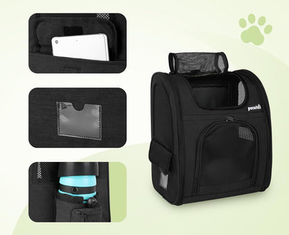 Pecute Cat Backpack with Breathable Mesh, Dog Backpack Carrier with Multi-Pockets for Cats Puppies, Pet Backpack Carrier for Travel Hiking Camping Outdoor （Gray）