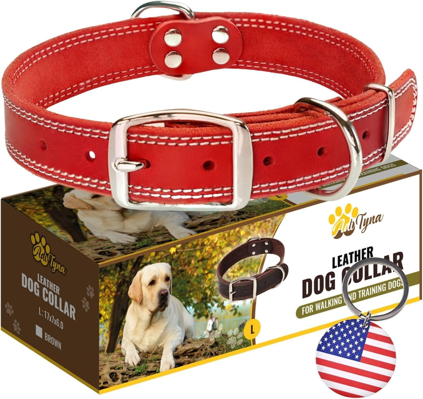 ADITYNA Heavy-Duty Leather Dog Collar for Medium Dogs - Soft and Strong, 100% Genuine Leather - Collier Pour Chien (Medium: Fit 13" - 20" Neck, Brown)