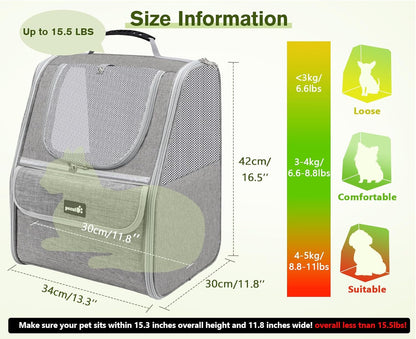Pecute Expandable Cat Backpack Carrier, Small Dog Backpack Carrier, Pet Backpack Carriers for Cats Dogs Puppy Kitten, Cat Carriers Bag Carrying for Travel Hiking Bike Riding Walking Outdoor,Grey