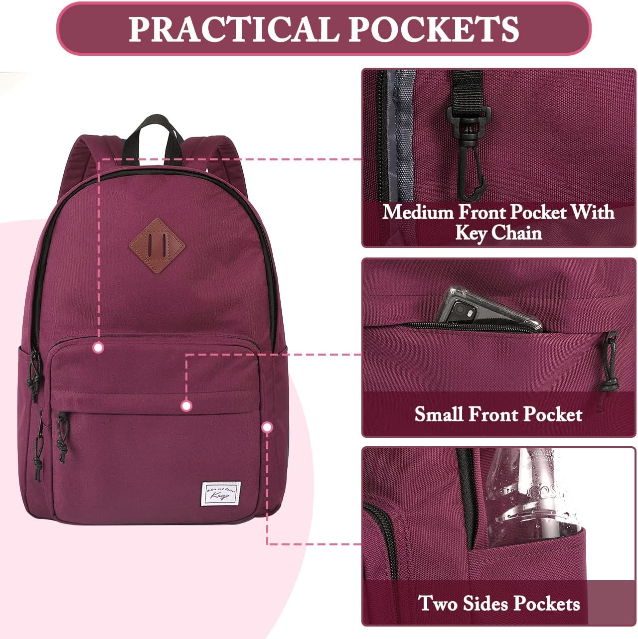 School Backpack, Kasqo 15.6 Inch Classic Lightweight Water-Resistant Backpack for Men Women Teens Girls Boys Kids to School, College, Travel, Work, Black