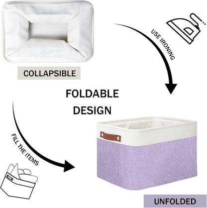 DULLEMELO Storage Baskets for Shelves, Fabric Collapsible Rectangular Storage Bins for Shelves, Closets, Nursery, Home, Office, Empty Gift Baskets (White&Teal)