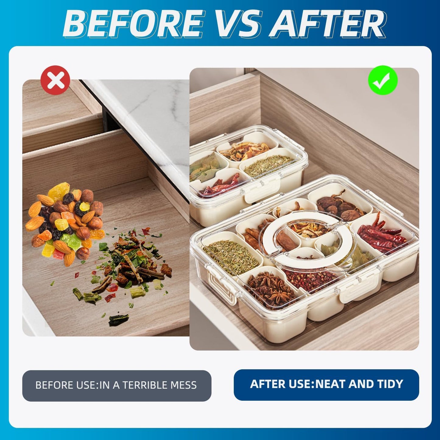 Pure Future Snackle Box Container with Handle - 8 Compartment Divided Serving Tray with Lid - Crystal Clear Charcuterie Box for Travel, Parties, Movie Nights & Daily Snacks (Hand Wash Only)