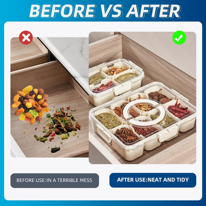 Pure Future Snackle Box Container with Handle - 8 Compartment Divided Serving Tray with Lid - Crystal Clear Charcuterie Box for Travel, Parties, Movie Nights & Daily Snacks (Hand Wash Only)