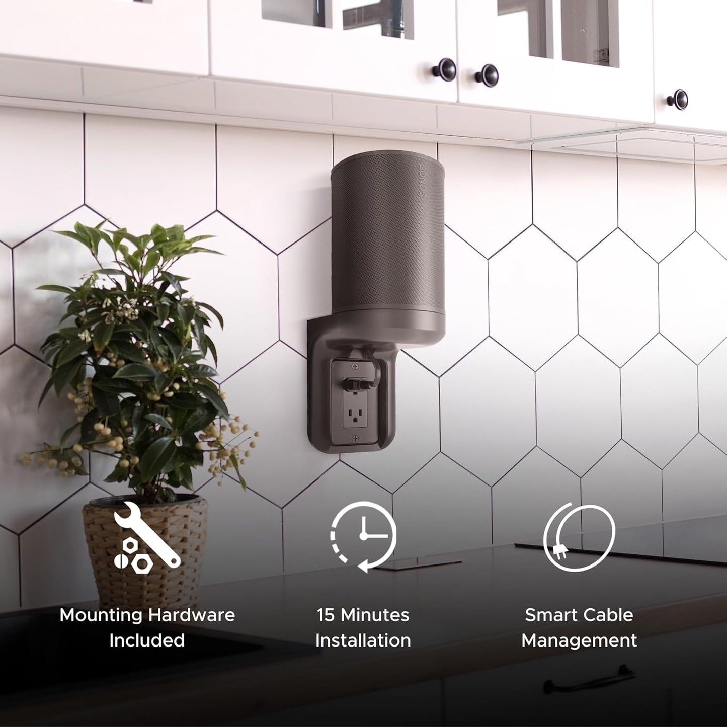 ERA100 Shelf Wall Outlet AC, White, Home, Compatible with Sonos ERA 100, Plug Mount Organizer, Bathroom, Kitchen, Bedrooms, Cord Management, Easy Installation, Mounting Kit Included