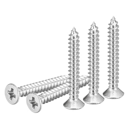DTGN 100Pcs #6x1/2 Flat Head Wood Screws, 304 Stainless Steel Phillips Self Tapping Screws - Good for Woodworking, Furniture - Silver