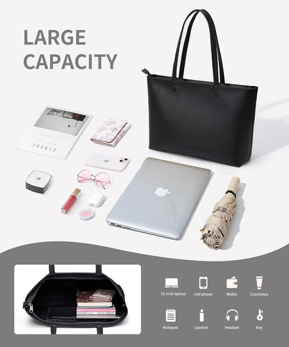 KALIDI Tote Bag Zipper Shoulder Bag Faux Leather Purses for Women Large Casual Handbag Work Dating College