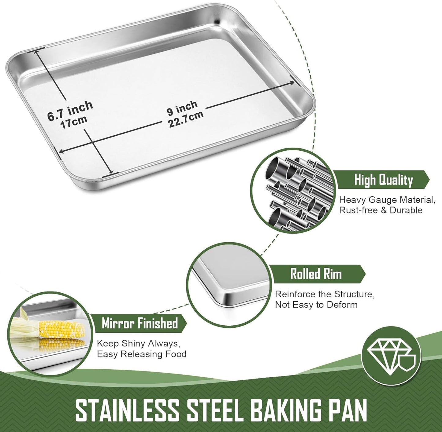 17.5 Inch Baking Sheet Pan with Rack Set, Joyfair Stainless Steel Half Size Oven Cookie Sheet Tray with Cooling Rack, Non-Toxic & Heavy Duty, Mirror Finishes &Easy Cleaning - (1 Pan + 1 Rack)