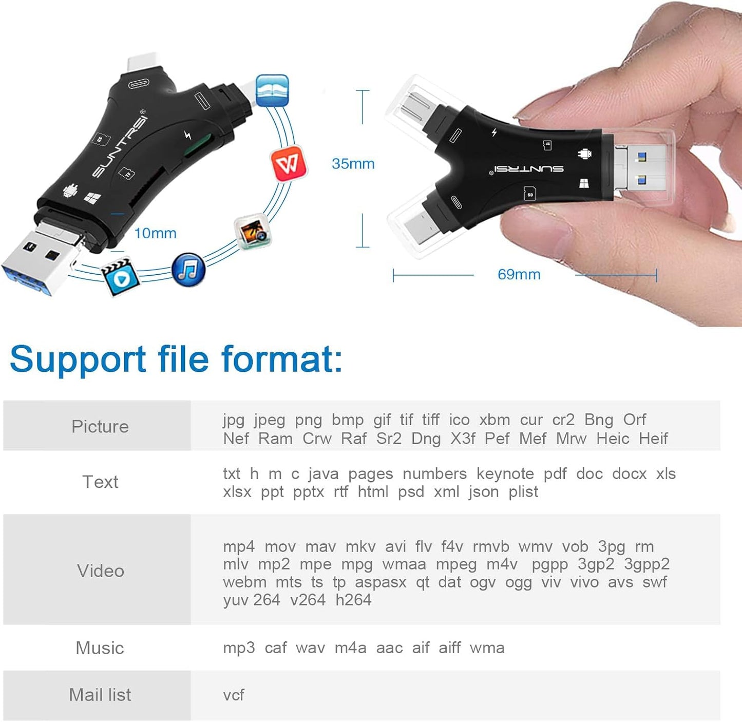 SD Card Reader for iPhone/ipad/Android/Mac/Computer/Camera,4 in1 Micro SD Card Reader Trail Camera Viewer, Portable Memory Card Reader SD Card Adapter for SD and TF Cards(White) (White)