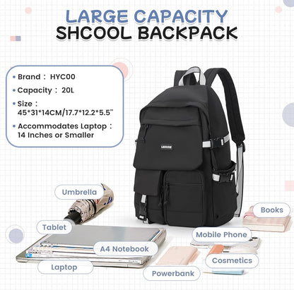 School Backpack for Women Men College High School Bags for Boys Girls Casual Daypack Laptop Backpack Waterproof Black Bookbag Travel Rucksack