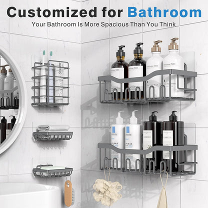 EUDELE 5-Pack Rustproof Stainless Steel Shower Caddy – No Drill Adhesive Bathroom Organizer with Large Capacity, Spacious Shower Shelves for Inside Shower, Kitchen & Home Decor Storage