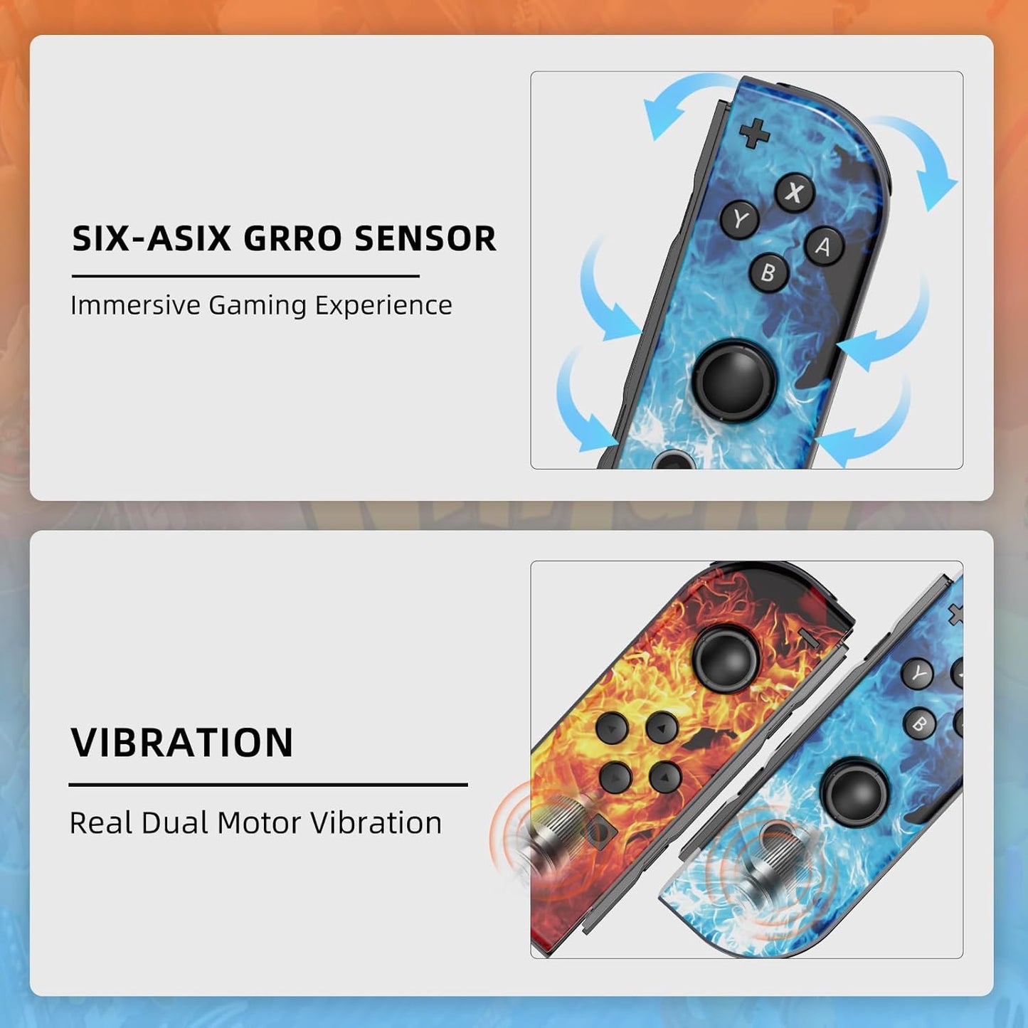 Switch Controller Compatible with Switch/OLED/Lite, Switch Joypad Replacement Controller, Left and Right Wireless Switch Handheld Controller(ice and fire)