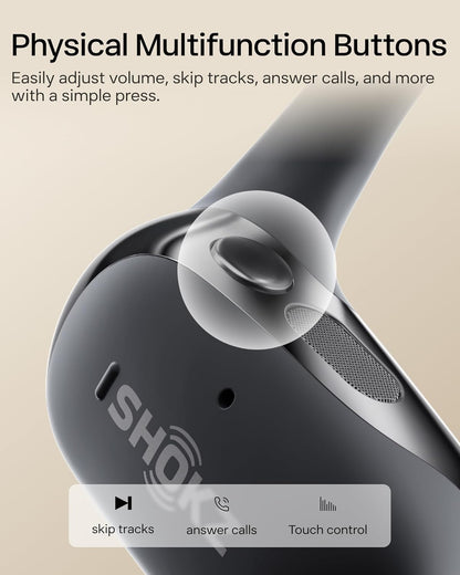 New SHOKZ OpenFit 2 Open-Ear Headphones, True Wireless Bluetooth Earphones with Microphone, Earhook Earbuds with 48 Hours of Playtime, Fast Charging, IP55 Water-Resistant, with Carrying Bag, Black