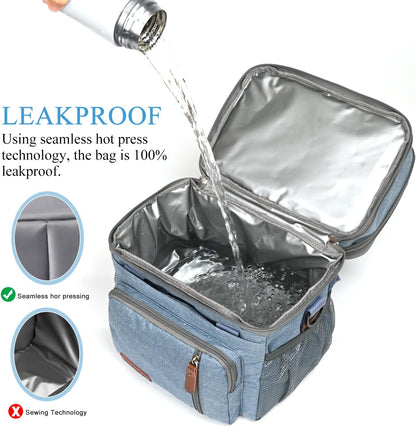 Lunch Bag for Women Men Double Deck Lunch Box - Leakproof Insulated Soft Large Lunch Cooler Bag, MIYCOO (Black,15L)