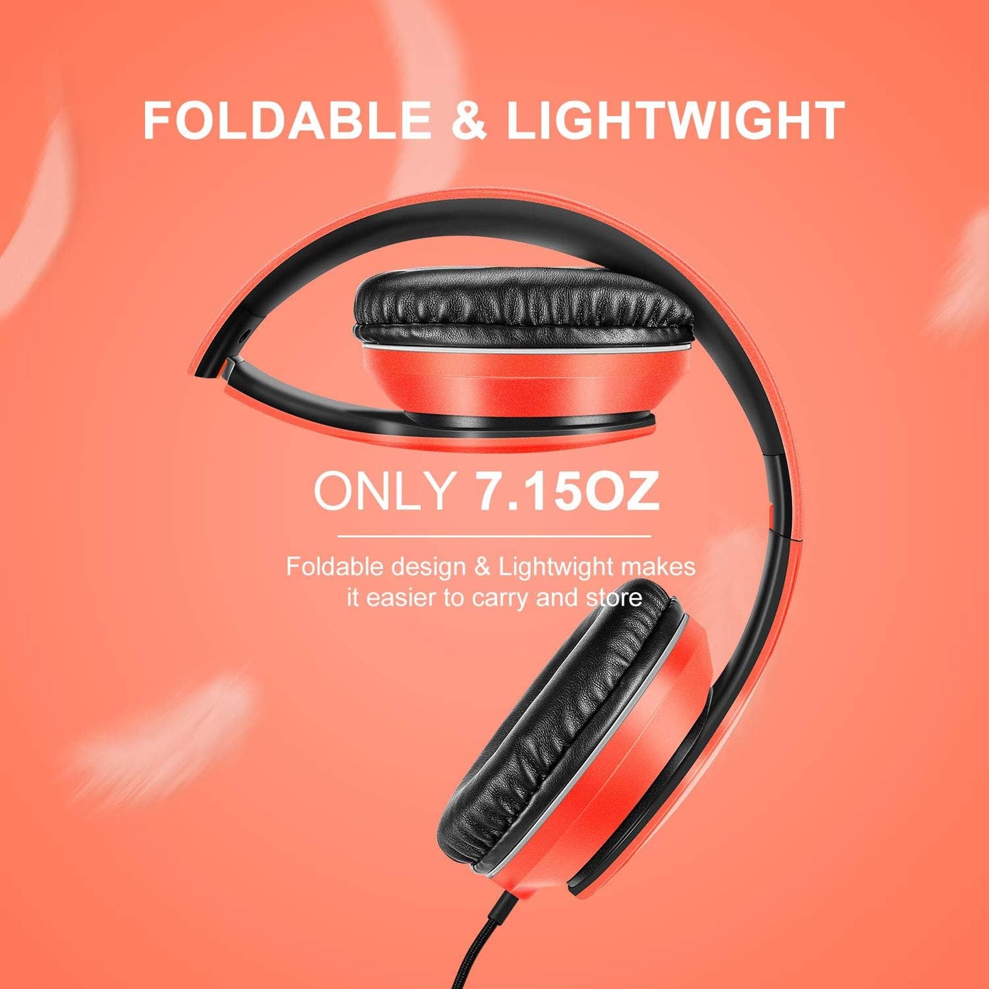 LORELEI X6 Over-Ear Wired Stereo Bass Headphones with Microphone, Lightweight, Foldable & Portable with 1.45M No-Tangle for Smartphone, Tablet, MP3/4, Space Black