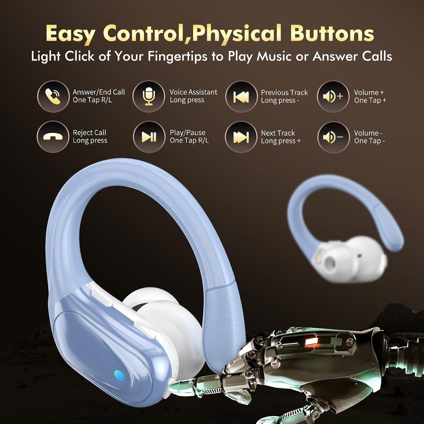 Wireless Earbuds, Sports Bluetooth Headphones, 80Hrs Playtime Ear Buds with LED Power Display, Noise Canceling Headset, IPX7 Waterproof Earphones for Workout/Running （Blue）