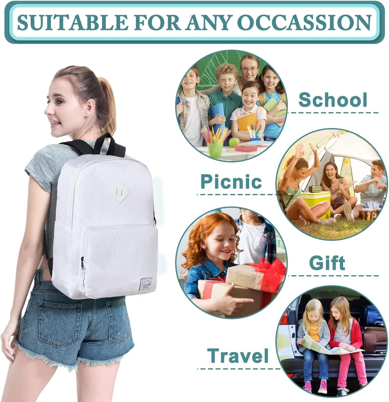 VASCHY Lightweight School Backpack for Women with Sleeve for 14" Laptop