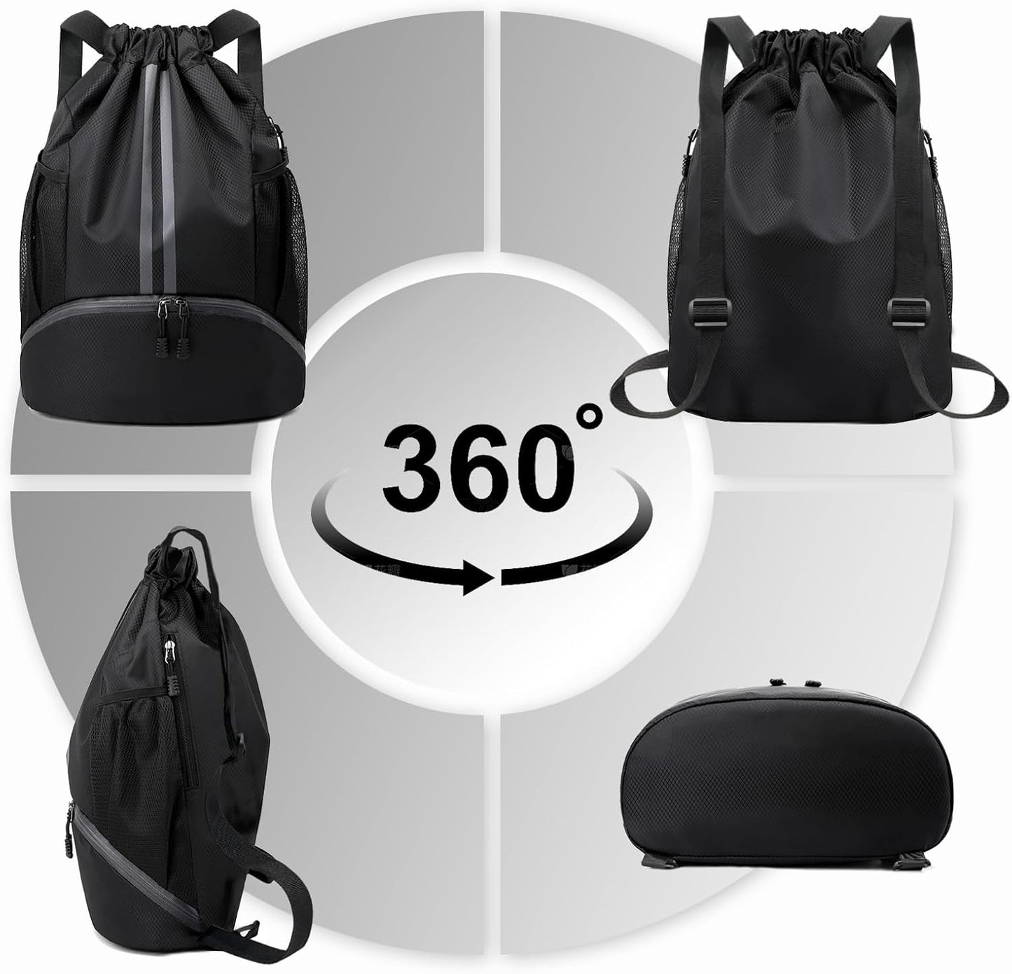 Hoedia Sports Drawstring Backpack - String Swim Gym Bag with Shoes Compartment and Wet Proof Pocket for Women/Men