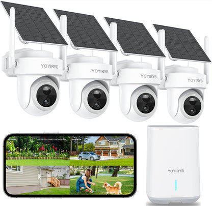 Security Cameras Wireless Outdoor, No Subscription, [2025 New] 4K Home Security Camera System for Camera Surveillance, Flexible Solar Panel, 360° Tracking & Color Night Vision, 2.4&5G WiFi, Easy Setup