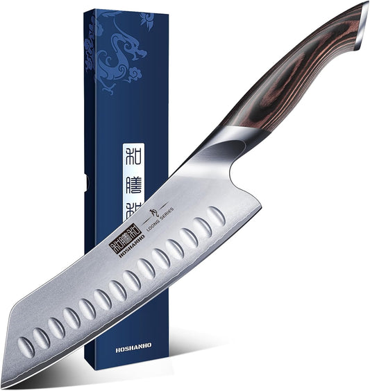 HOSHANHO 7 Inch Japanese Chef Knife, Ultra Sharp High Carbon Stainless Steel Kitchen Knife, Professional Santoku Knives with Ergonomic Pakkawood Handle