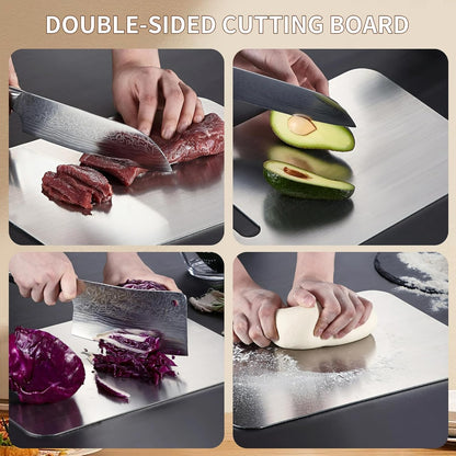 Set of Three Double-Sided Cutting Boards,304 Stainless Steel Cutting Board,Stainless Steel Cutting Board for Vegetables, Meat and Fruit