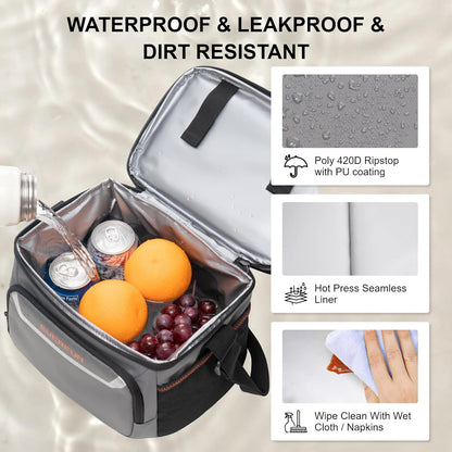 EVERFUN Cooler Bag Insulated Beach Cooler Lunch Bag Box for Men Women Dual Compartments Collapsible Waterproof Leak-Proof for Travel Work Picnic