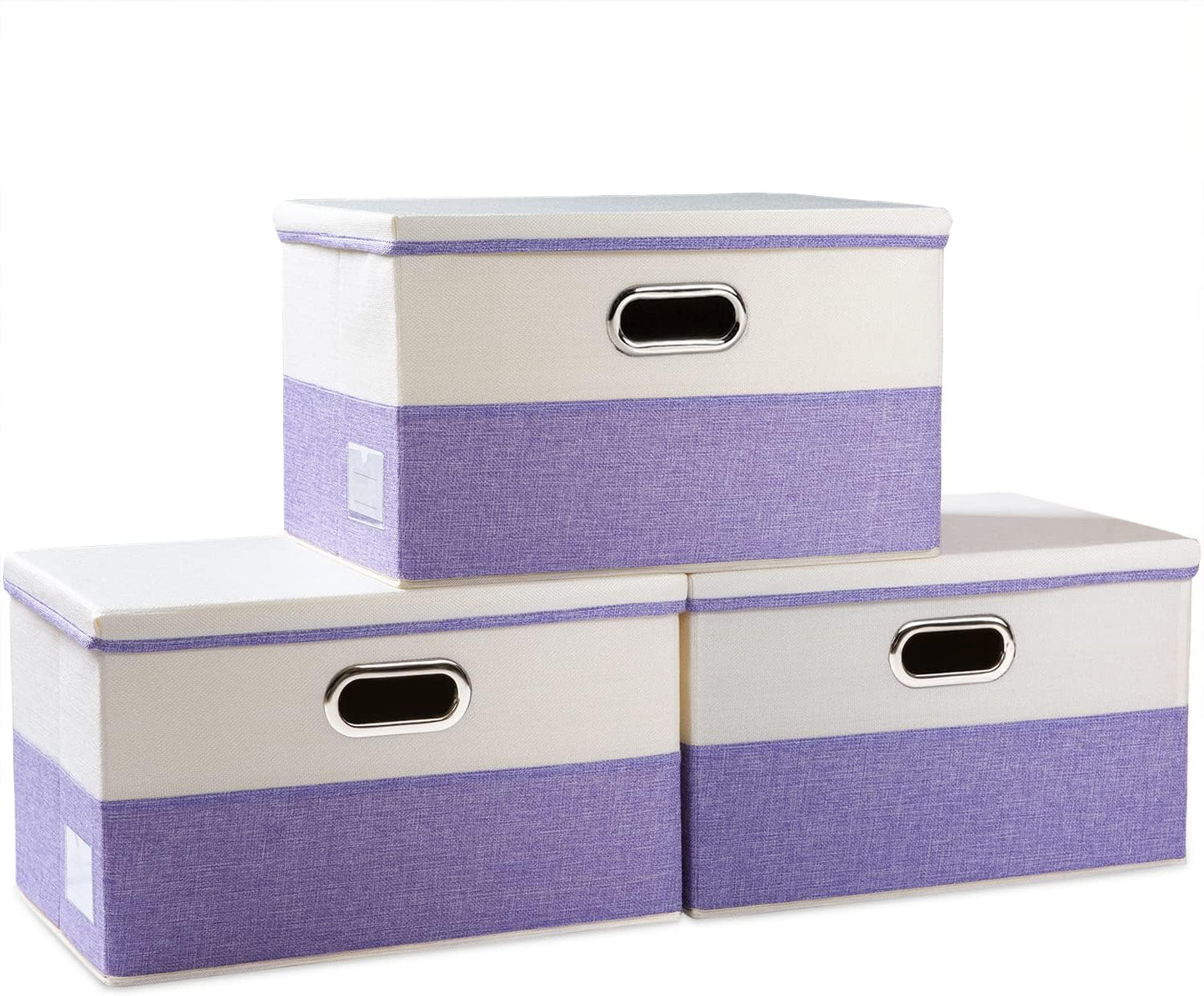 PRANDOM Large Foldable Storage Bin with Lid [1-Pack] Linen Fabric Decorative Storage Box Organizer Containers Basket Cube with Handles Divider for Bedroom Closet Office Living Room (17.7x11.8x11.8")