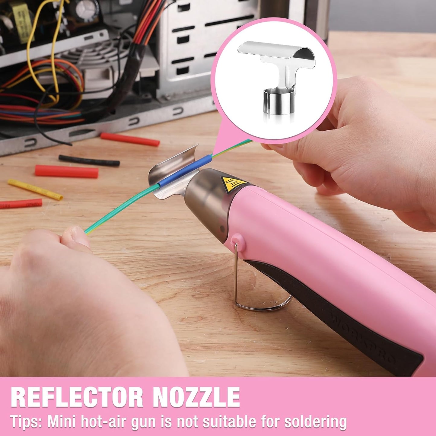 WORKPRO Mini Heat Gun, 400W Hot Air Gun with Reflector Nozzle, 2 Temp Settings 482℉(250℃)/842℉(450℃) and 5.9ft Long Cable Overload Protection for Craft Embossing, Shrink Wrapping PVC, Drying Paint