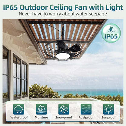 Outdoor Ceiling Fan with Light for Patios, 21" Garage Ceiling Fan Outdoor Hanging, IP65 Waterproof Plug in Ceiling Fan with Alexa/Google/App Control,3CCT Dimmable 6-Speeds for Patios Porch