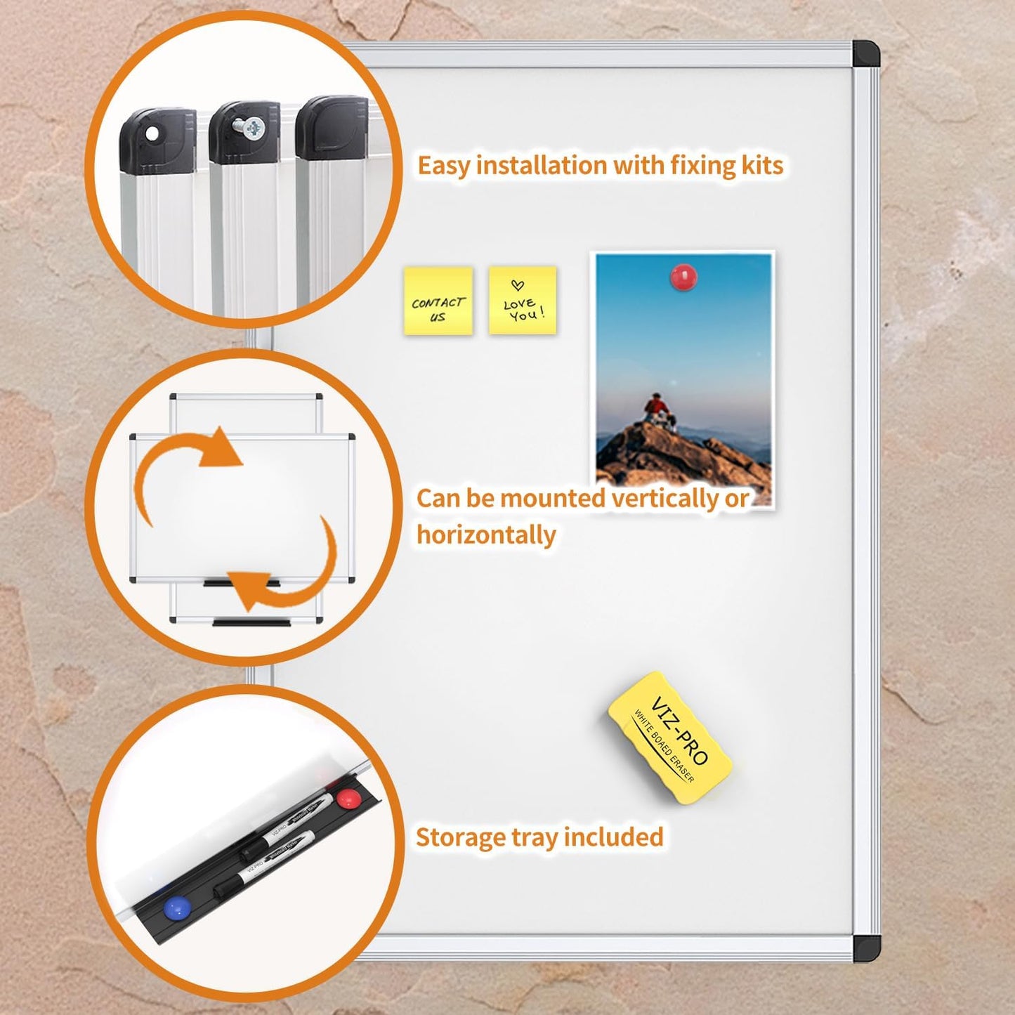 VIZ-PRO Magnetic Whiteboard/Dry Erase Board, 36 X 24 Inches, Includes 1 Eraser & 2 Markers & 4 Magnets | Includes 1 Eraser, 2 Markers & 4 Magnets, 3' x 2', Aluminum Frame, for School Office and Home