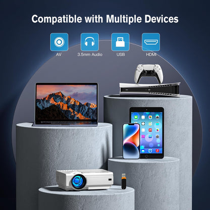 XuanPad Projector, 2023 Upgraded Mini Projector, Portable Video Projector HD 1080P Supported, 55000 Hours Home Projector, Compatible with TV Stick, HDMI, VGA, USB, AV, Laptop, iPhone, Android, White