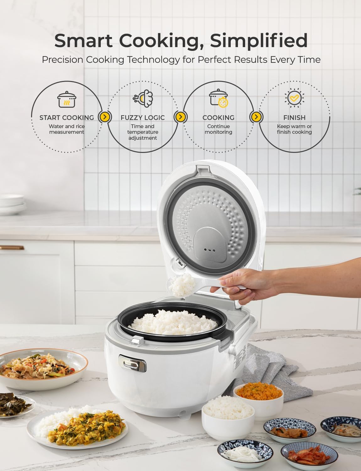 CUCKOO CR-0810F | 8-Cup (Uncooked) Micom Rice Cooker | 9 Menu Options: White Rice, Cake, Soup & More, Nonstick Inner Pot, Designed in Korea | White