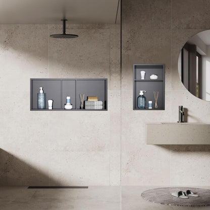 MENATT No Tile Shower Niche, Stainless Steel Wall Niche 13"X19"(Inner Size 12"X18"), Two-Tier Bathroom Shelf, NO Tile Needed Recessed Niche Shower for Bathroom Storage, Black