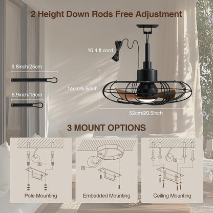 NACATIN Outdoor Ceiling Fan with Lights, Remote, Wall Switch Control, IP55 Waterproof Ceiling Fans with Lights and Remote, 3 Color Temperatures: Perfect for Patios, Gazebos, & Bedrooms, Black - PuriLite