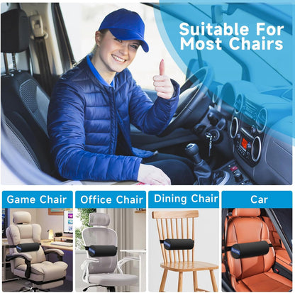 QUTOOL Lumbar Support Pillow for Office Chair – Lumbar Roll Cushion for Car Seat, Adjustable Strap, Soft Foam, Removable Washable Cover