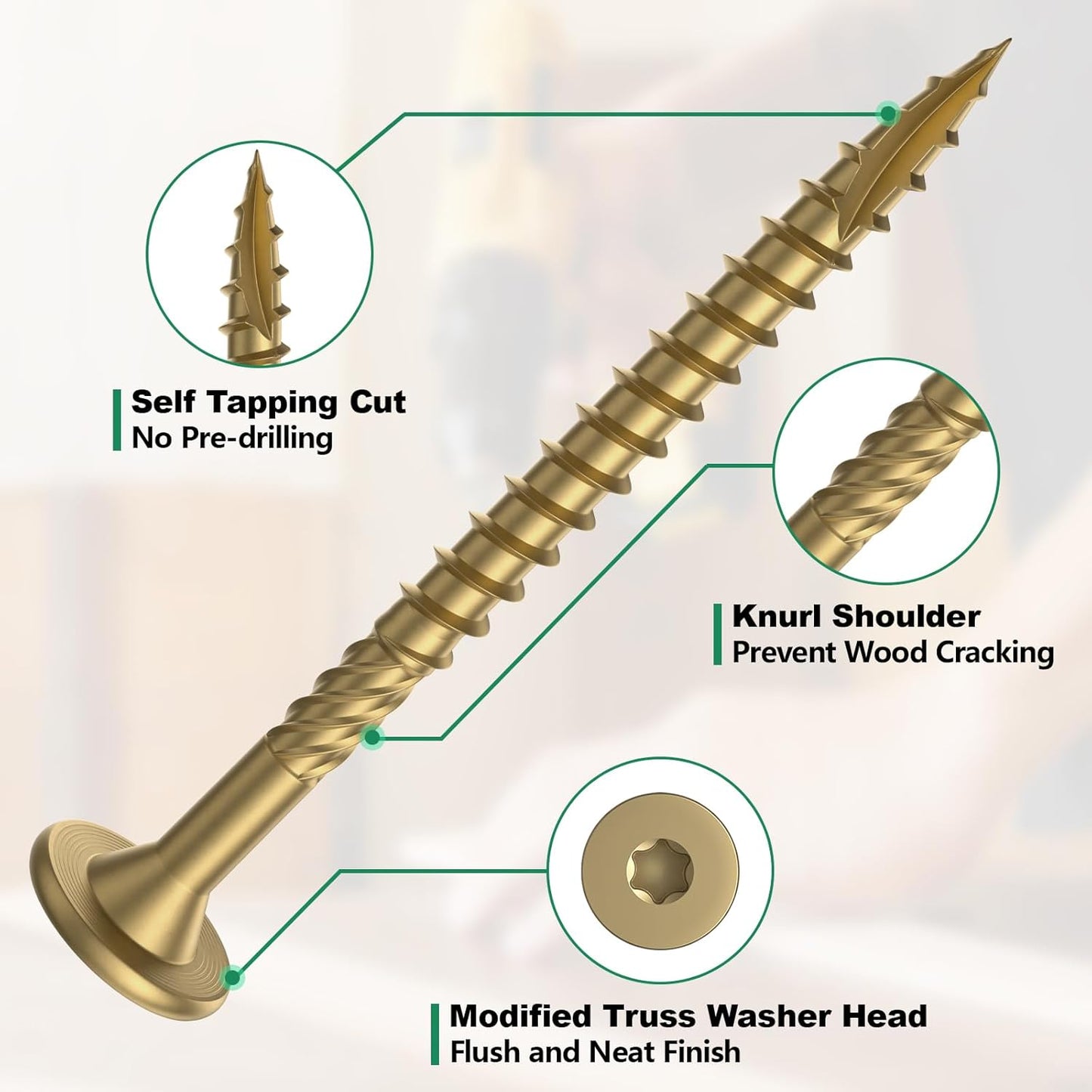 FMhotu 6 Inch Heavy-Duty Outdoor Deck Screws, 50Pcs Star Drive Decking Wood Screws, Rust Resistant Timber Screws for Timber/Log/Landscaping Wood (#14 x 6 Tan