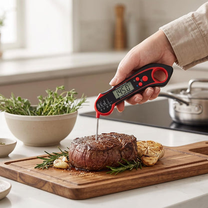 RIZGHWOY Meat Thermometer, Waterproof, Foldable, 500C Heat Tolerant | Magnetic Mount, Waterproof Design, Foldable Probe, Read, 572F Range, For Home Grillers & Bakers