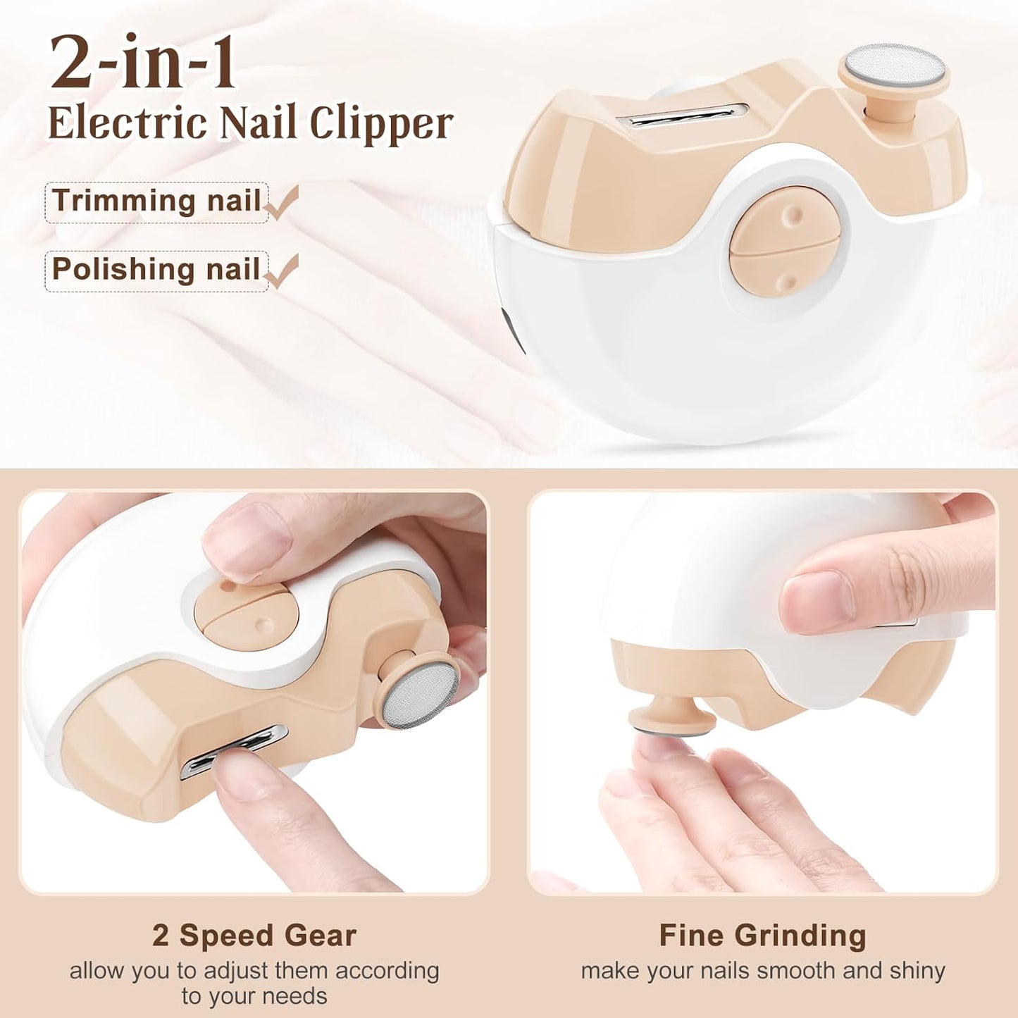 welltop Electric Nail Clipper, 2 in 1 Fingernail Cutter and File, Automatic Nail Clippers with 2 Speeds and Nail Scraps Storage, USB Rechargeable Safety Fingernail Trimmer for Baby Kids Seniors Adult