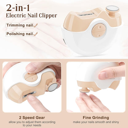 welltop Electric Nail Clipper, 2 in 1 Fingernail Cutter and File, Automatic Nail Clippers with 2 Speeds and Nail Scraps Storage, USB Rechargeable Safety Fingernail Trimmer for Baby Kids Seniors Adult