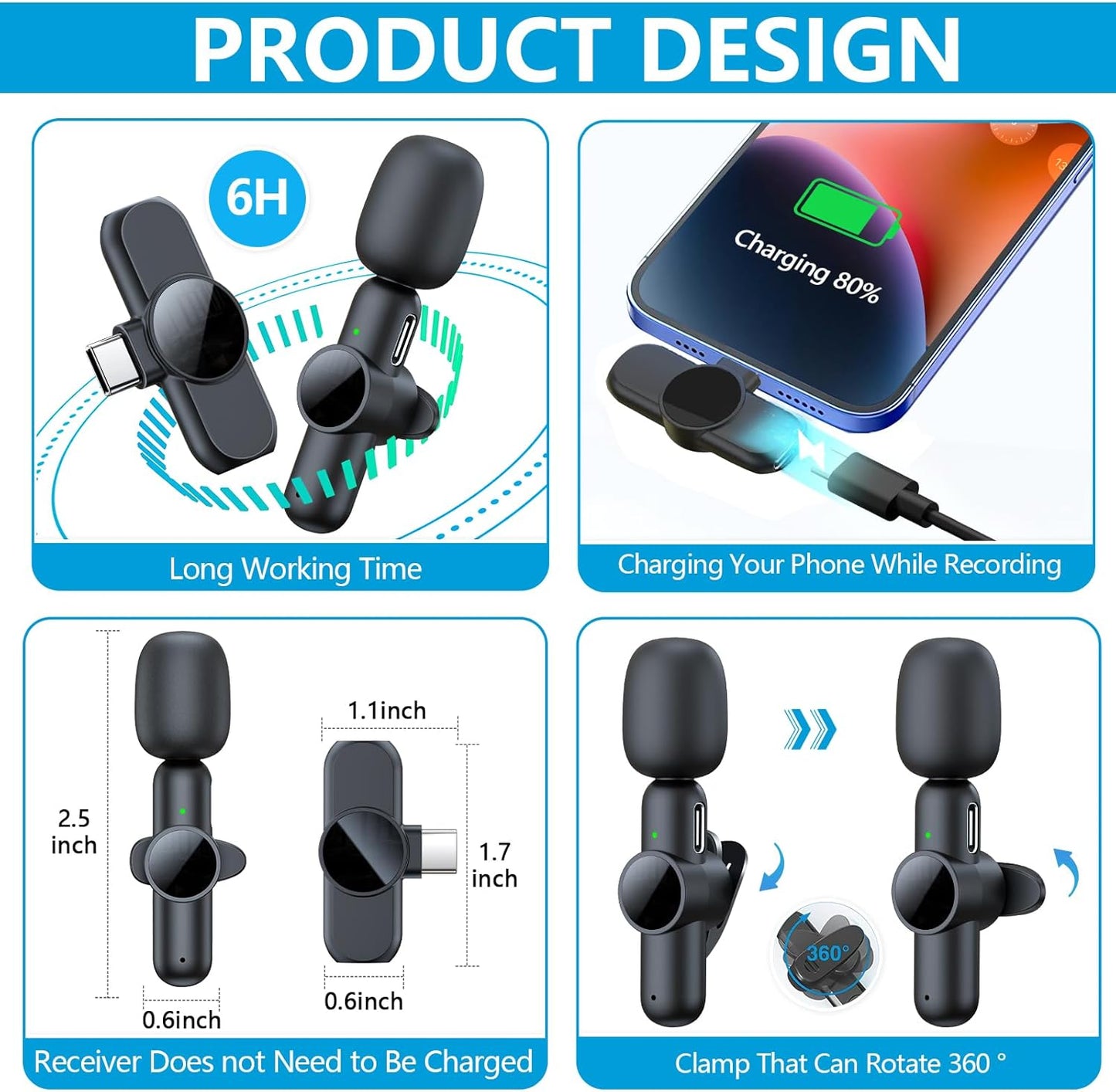 2 Pack Wireless Lavalier Microphone for iPhone iPad, RICCHI Mini Microphone Plug-Play Wireless Mic for Video Recording, Interview, YouTube, Facebook, TikTok, Auto Sync and Noise Reduction