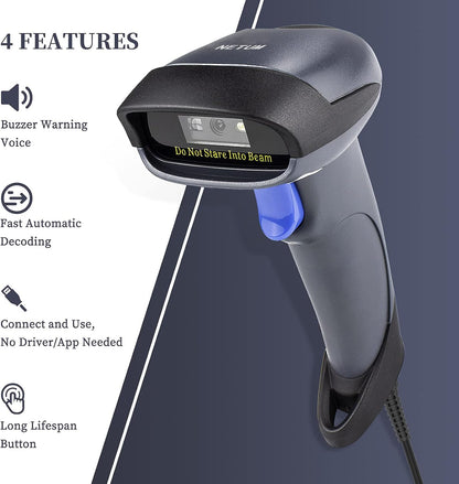 NETUM Wired QR Code Scanner, USB 1D 2D Handheld Barcode Scanner Compatible for Laptops, Computers, Cashier POS System (2D-M5S)